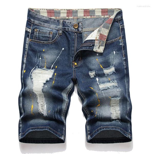 Jeans pour hommes 2023 Denim Short Personnalité Irrégulière Short de peinture à pois