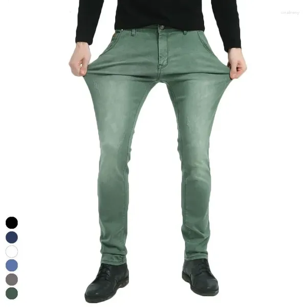 Jeans pour hommes 2023 Mode élastique Slim Skinny Pantalons décontractés Pantalon Jean Mâle Vert Noir Bleu Hommes
