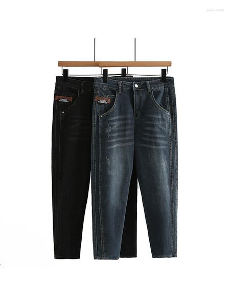 Jeans para hombres 2023 Otoño Tamaño grande Casual Talle alto Estiramiento Pequeño Pie Harem Pantalones Azul Negro Hombres