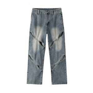 Jeans para hombres 2023 Línea de otoño Pantalones rasgados Paneles Vaqueros sueltos Moda casual 230909
