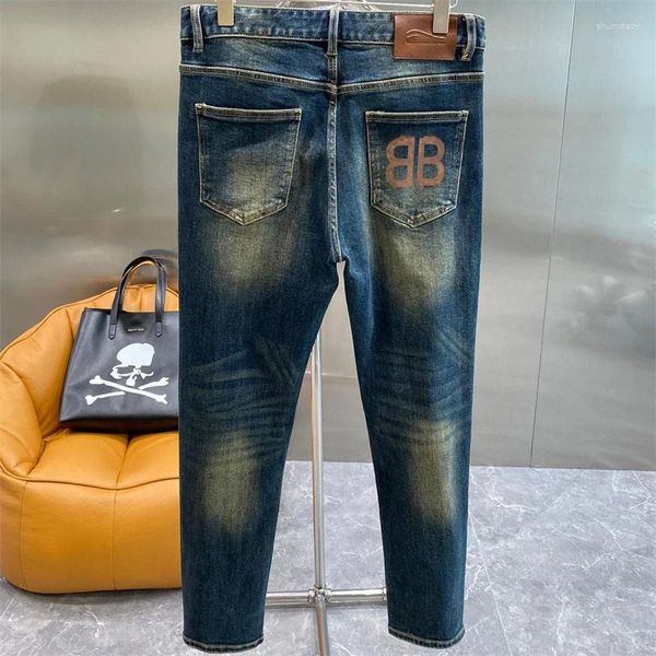 Jeans para hombres 2023 Marca de moda Hombres Otoño Invierno Casual Azul Slim Fit Stretch Denim Pantalones Pantalones de lápiz de impresión gruesa