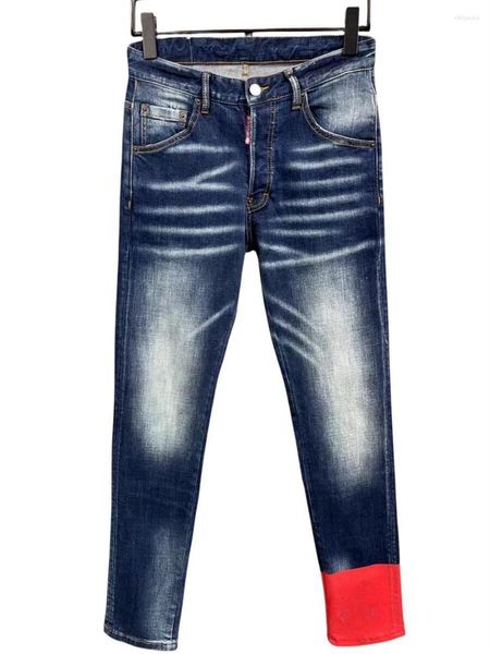 Jeans pour hommes 2023 Marque de mode Hommes lavés trous d'usure et peinture rétro moto 9887