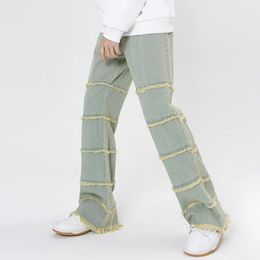 Jeans pour hommes 2023 Mode Effiloché Gland Lavé Bleu Baggy Hommes Pantalon Droit Hip Hop Vintage Gothique Denim Pantalon Vetement Homme 230419
