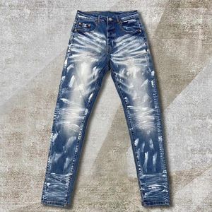 Men's Jeans 2023 Pantalon de moto de mode graphique pour hommes Hip Hop Paint polyvalent à zépper tacheté élastique Jean