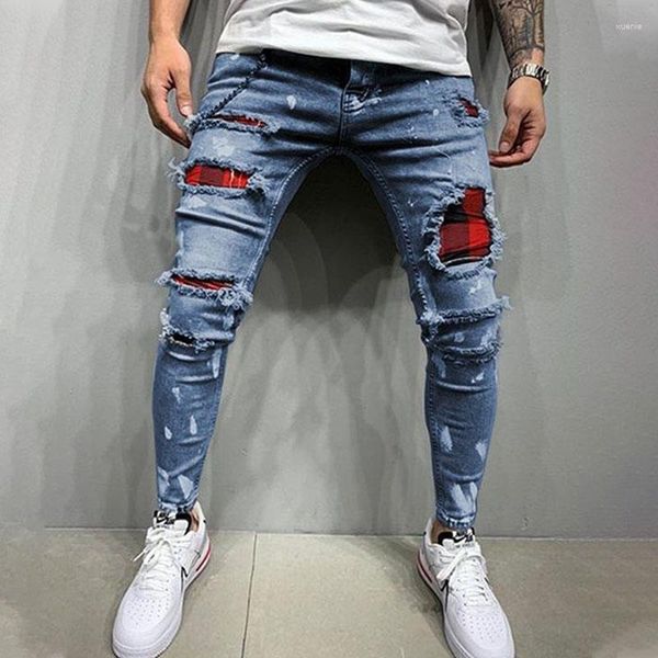 Jeans pour hommes 2023 Mode Déchiré Hommes Y2k Streetwear Jean Homme Stretch Slim Fit Skinny Denim Pantalon Crayon Pantalon Noir Bleu Gris