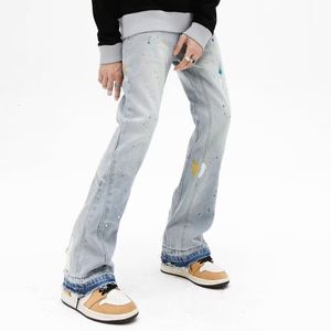 Jeans pour hommes 2023 Mode Splash Ink Graffiti Vintage Baggy Hommes Flare Pantalon Élégant Lavé Bleu Hip Hop Denim Pantalon Ropa Hombre 230619