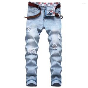 Hommes Jeans 2023 Mode Printemps Hommes Déchiré Hip Hop Punk Stretch Vélo Pantalones Hombre À La Mode Trous Droite Denim Pantalon