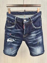 Herenjeans 2023 Fashion Tide Brand Men's Water Wash Gedragen gaten Shake Paint Motorcycle denim shorts D15-1