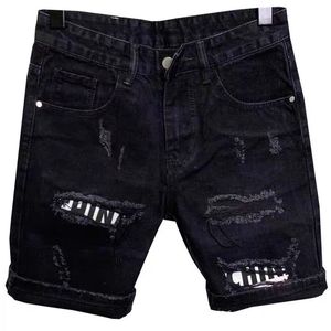 Jeans masculin 2023 Patch de trous coréen slim pantalon court short pieds denim noir pour hommes cowboy adolescent concepteur 230712