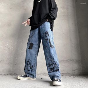 Heren jeans 2023 Japan cartoon anime meisje graffiti harajuku mannen flaggy broeken y2k rechte vrouwen brede vintage denim broek oversized