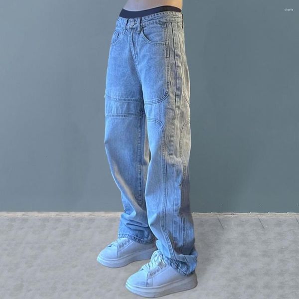 Jeans para hombres 2023 Moda coreana Baggy Classic Unisex Hombre Straight Denim Pantalones de pierna ancha Hip Hop Bagy Light Blue