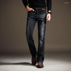 Jeans pour hommes 2023 Style coréen hommes évasés botte coupe jambe pantalon en détresse déchiré concepteur cloche bas Denim pantalon noir bleu