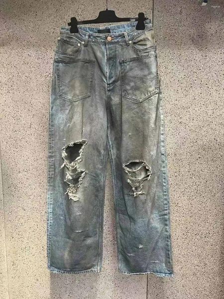 Jeans pour hommes 2023 Luxe Ripped Hommes Femmes Loose Fit Poches inversées Vintage Sale Lavé Hiphop Casual