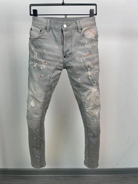 Pantalones vaqueros para hombre 2023, pantalones pitillo de moda con empalme de tinta gris para hombre A606 #