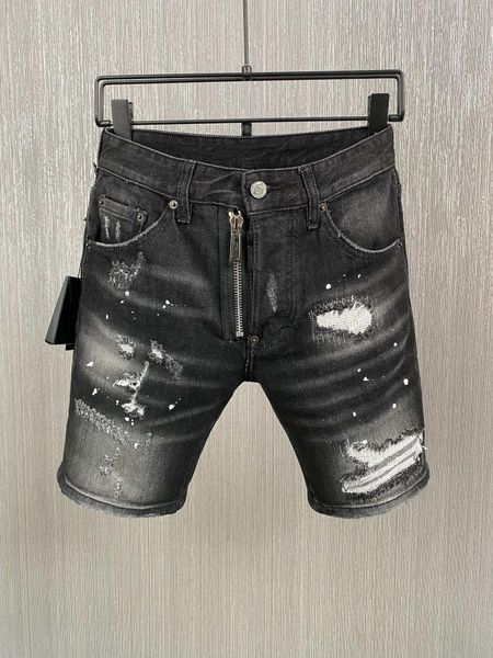 Jeans pour hommes 2023 hommes Denim foncé Splash-ink rayé déchiré Short mode court 9859-1 #