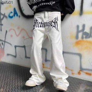 Jeans pour hommes 2023 Jeans pour hommes Cool Design Cuir Broderie Blanc Baggy Hommes Pantalon Y2K Mode Streetwear Droite Lâche Hip Hop Denim Pantalon L230520 L230520