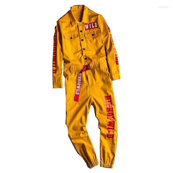 Jeans para hombres 2023 Mono de jogging amarillo de manga larga con estampado de letras para hombres Y2K Monos juveniles 261o