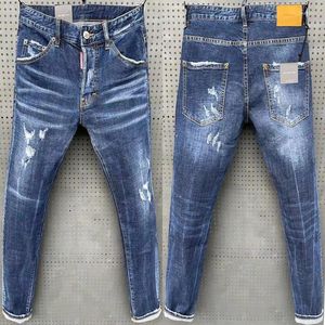 Jeans para hombres 2023 Hombres Skinny Denim Light Blue Agujeros Largo Calidad Masculino Estiramiento Slim Moda Casual