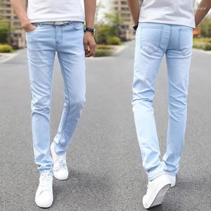 Heren jeans 2023 mannen rekken mager mannelijk mannelijk designer merk super elastische rechte broeken slanke fit mode