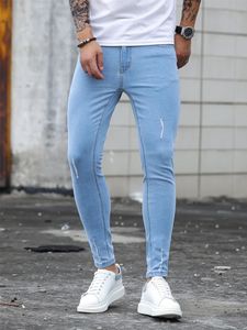 Heren Jeans 2023 Mannen Stretch Skinny Mannelijke Designer Elastische Scratch Denim Potlood Broek Streetwear Hemelsblauw Mode 231110