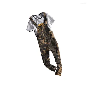 Heren jeans 2023 heren slabbetje totale broek lichtgewicht casual los fit walkshort jumpsuit knop denim rompers camouflage overalls