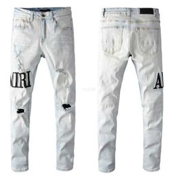 Jeans pour hommes 2023 Jeans pour hommes Jean européen Hombre lettre étoile hommes broderie patchwork déchiré pour tendance marque moto pantalon hommes taille maigre 28-40 a02