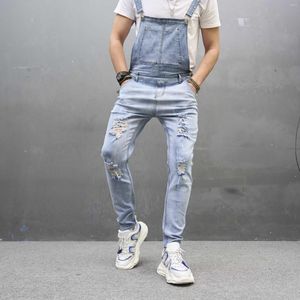 Jeans pour hommes 2023 salopette pour hommes Slim trous bretelles Denim pantalon adolescent Streetwear combinaison grande taille barboteuse