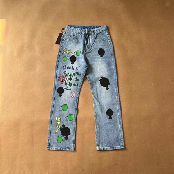 Jeans pour hommes 2023 New Designer Make Old Washed Chrome Straight Pantalons Heart Letter Prints Long Style
