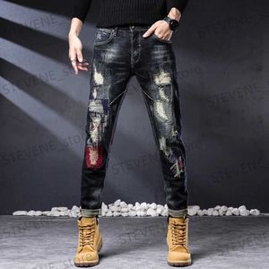 Jeans pour hommes 2023 Nouvelle mode Biker Jeans Hommes en détresse Stretch Ripped Hip Hop Slim Fit Trous Punk Denim Coton Pantalon de haute qualité T240326