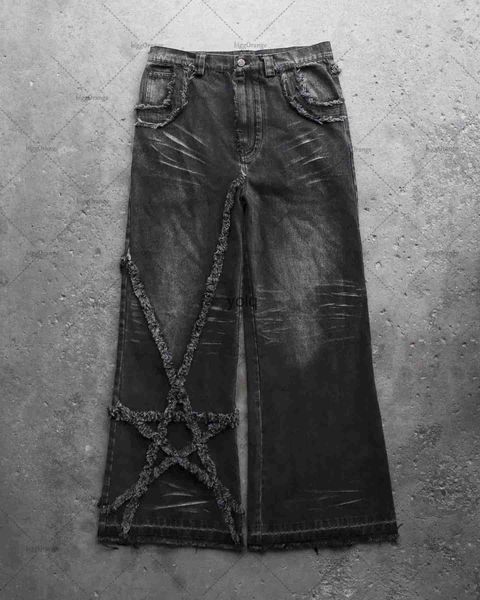Jeans pour hommes 2023 Nouveau gothique Punk Rock Cinq étoiles Jeans brodés Y2K Street Hip Hop Lâche Taille haute Pantalon large Femme'syolq