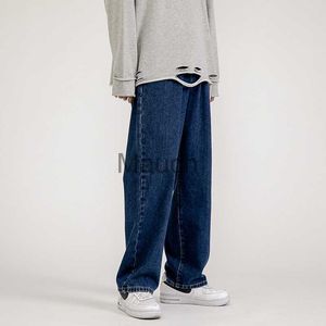 Jeans para hombres 2023 Nuevo moda coreana Jeans holgadas para hombres Classic Unisex Man Denim Wideleg Pants Hip Hop Bagy Blue Gris Bla J230814