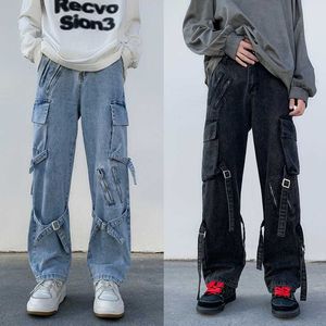 Calças de brim masculinas 2023 novos jeans de perna larga denim carga calças de brim gótico em linha reta baggy hip hop streetwear skate calças de brim neutras z0225