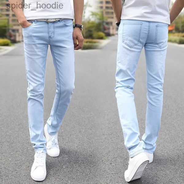 Jeans pour hommes 2023 nouveaux hommes Stretch Skinny Jeans homme marque de créateur Super élastique pantalon droit Jeans Slim Fit mode Jeans bleu ciel L230921