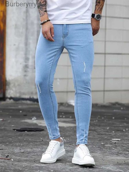 Jeans pour hommes 2023 Nouveaux hommes Stretch Skinny Jeans Designer Élastique Scratch Denim Crayon Pantalon Jeans Streetwear Bleu Ciel Mode JeansL231011