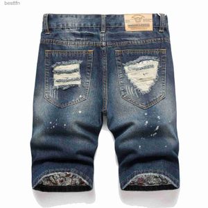 Heren Jeans 2023 Nieuwe Ripped Half Shorts Ripped Patch Jeans Heren Jean Cut Straight Fit Broek Heren E Stretch Broek Kleding voor Heren Kleding HerenL231209