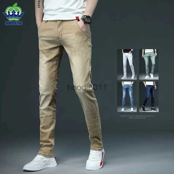 Jeans para hombres 2023 New Skinny Vintage Khaki Jeans Hombres Moda Casual Algodón Slim Denim Pantalones Ropa de marca Pantalones blancos azules L231220