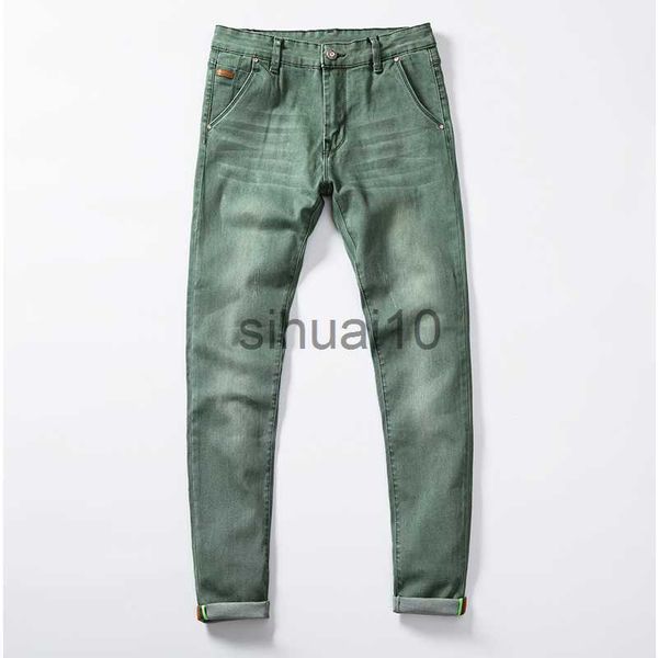 Jeans para hombres 2023 Newly Fashion Men Jeans Slim Fit Elástico Lápiz Pantalones Caqui Azul Verde Color Algodón Marca Classical Jeans Hombres Skinny Jeans J230728