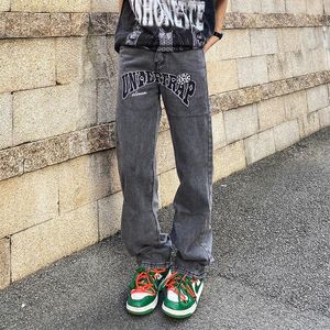 Hommes Jeans 2023 Ancienne Lettre Broderie Vintage Gris Baggy Cyber Y2K Pantalon Hommes Vêtements Droite Casual Denim Pantalon Pantaloni Uomo