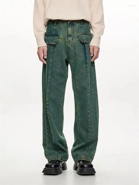 Jeans da uomo 2023 originale coreano sciolto lavaggio dritto retrò verde/nero pantaloni casual pantaloni streetwear di alta qualità M-2XL