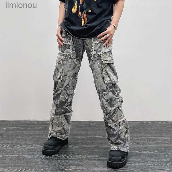 Jeans pour hommes 2023 Salopette Camouflage Y2K Mode Baggy Flare Jeans Cargo Pantalon Hommes Vêtements Droite Femmes Jambe Large Pantalon Long PantalonesL240119