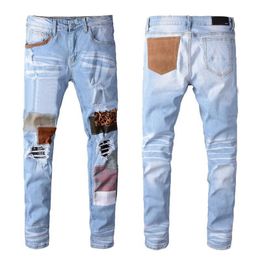 Heren jeans 2023 broek hiphop vaqueros overlappen straatmodemerk retro gescheurde vouw stiksel ontwerper motorfiets rijdende slanke maten tot 2xl