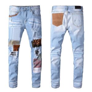 Jeans para hombres 2023 Pantalones Hip-hop Vaqueros Overlap Street Fashion Brand Retro Torn Fold Stitching Designer Motorcycle Riding Slim Sizes to 2xl