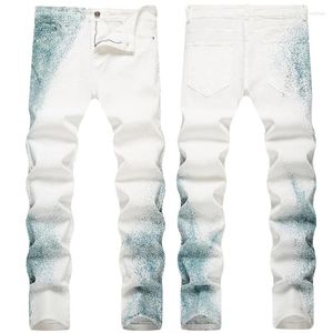 Jeans para hombres 2023 Pantalones al por mayor Street Moda personalizada Tendencia dibujada a mano Slim Fit Mid Cintura Blanco