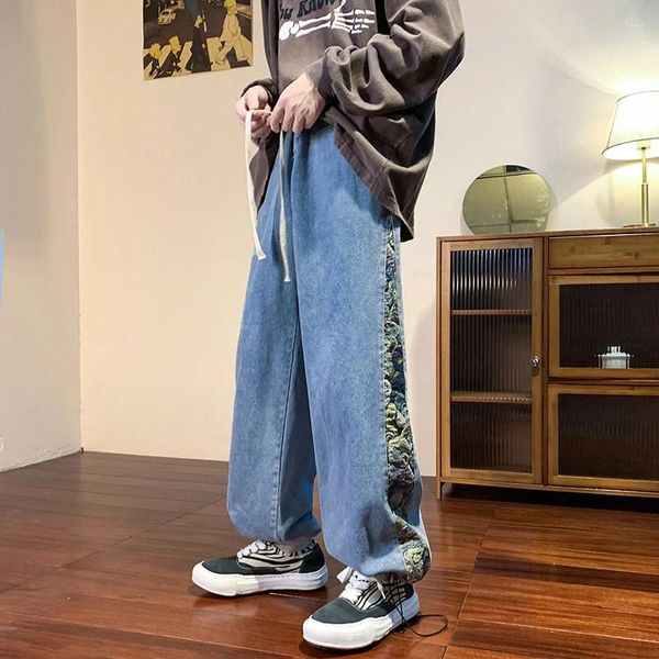 Jeans pour hommes 2023 Patchwork lavé cordon Baggy marque de mode Denim pantalon Hip Hop Streetwear Harajuku mâle survêtement pantalon
