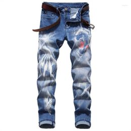 Heren Jeans 2023 Plus Size 3D Digitale Print Stretch Denim Broek Blauw Zwart Witte Broek Mannen Mode Broeken 28-34 36 38 40 42