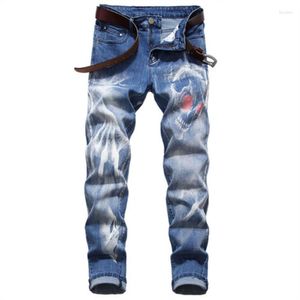 Pantalones vaqueros para hombre 2023 de talla grande 3D estampado Digital pantalones vaqueros elásticos azul negro blanco pantalones de moda para hombre 28-34 36 38 40 42