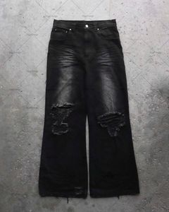 Jeans pour hommes 2023 rétro punk taille haute déchiré Y2K rue mode bouton lâche décontracté pantalon large 2312012