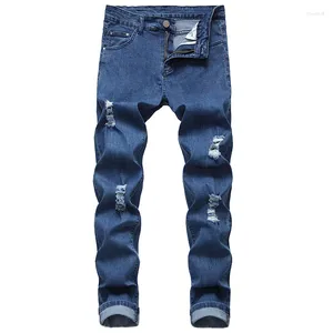 Jeans pour hommes 2023 Pantalon crayon déchiré Pantalon Patch Denim Ruind Hole Bleu foncé Plus Taille