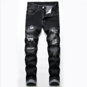 Heren Jeans 2023 Ripped Lente Herfst Designer Slim Fit Zwart Grijs Denim Broek Mannelijke Verontruste Vernietigd Broek