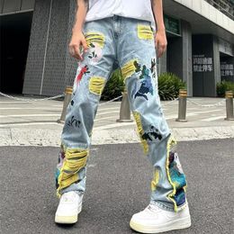 Jeans voor heren 2023 Ropa Grunge Y2K streetwear baggy gestapelde gescheurde broek herenkleding grafisch borduurwerk hiphop denim broek pantalon